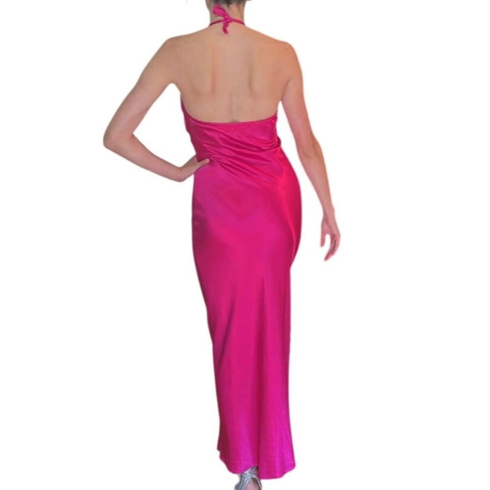 Vintage Y2k Hot Pink Formal Satin Ruffle Dress Debut Size Medium - Picture 2 of 13